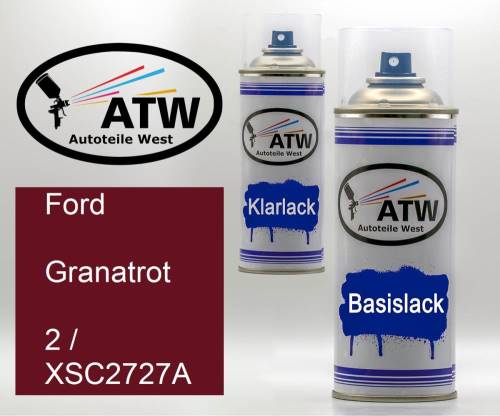 Ford, Granatrot, 2 / XSC2727A: 400ml Sprühdose + 400ml Klarlack - Set, von ATW Autoteile West.